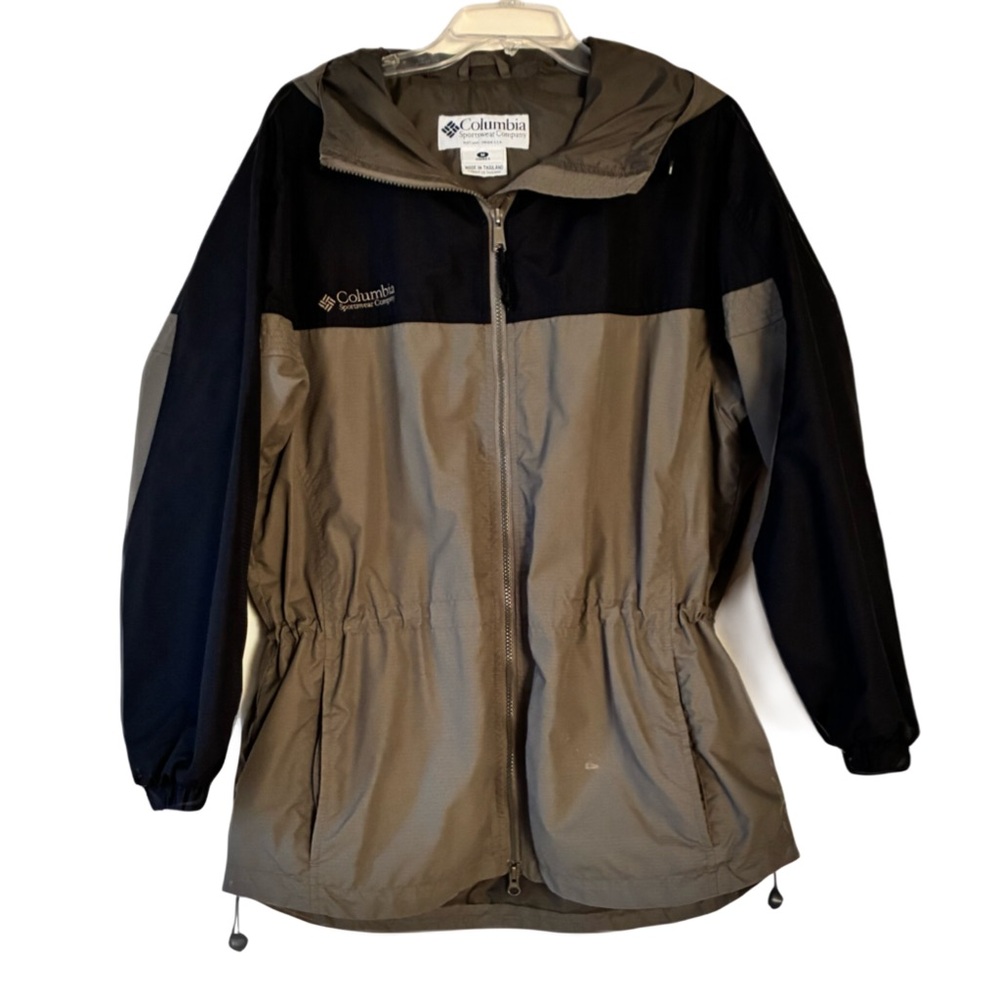 Columbia Sportswear Hooded Windbreaker, Sz. M, Black/Gray, Cinch Waistband